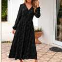 Simplee Womens Boho Floral Long Sleeve Maxi Dress V Neck Empire Waist Fall Wedding Guest Dresses with Pockets (Black), Large