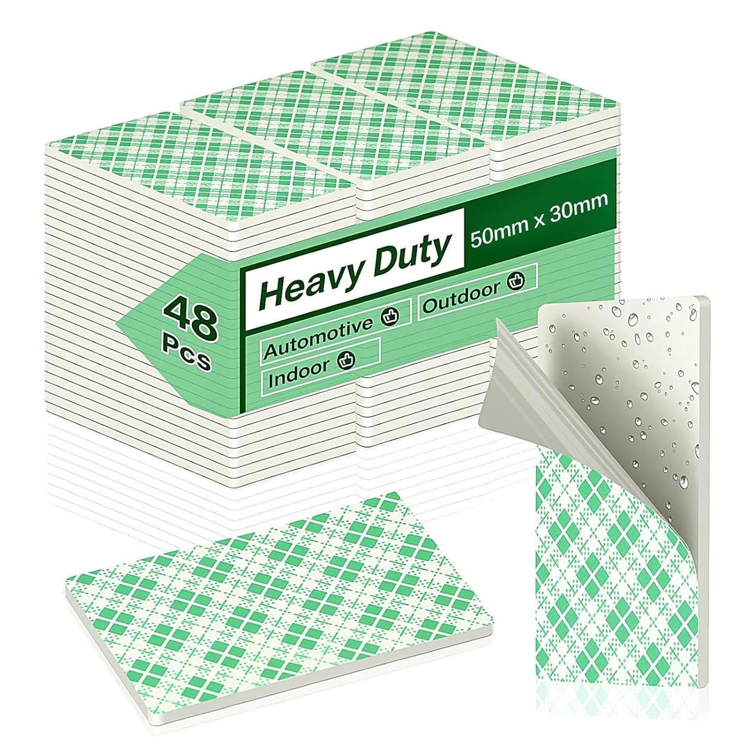 Double Sided Foam Tape Pads, 48Pcs Double Coated Pre-Cut Rectangles Mounting, 2mm Thick Heavy Duty White Polyurethane Foam with High Tack Adhesive for Crafts, Home, Outdoor Signs& Car (50x30mm)