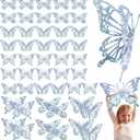 Yeaqee 24 Pcs Large Butterfly Party Decoration 3D Butterflies Wall Decor Set 2 Sizes 3 Styles Large Stickers for Birthday Baby Shower Nursery Bedroom Wedding Decor Cutouts (Glitter Silver)