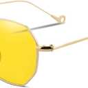 FEISEDY Hipster Small Polygon Women Men Sunglasses Delicate Metal Frame B2254 (Golden Frame Yellow Lens)