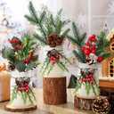 Reallnaive 3 Pcs 4.7inch Christmas Mason Jars Centerpieces for Tables Glass Christmas Table Decorations Frosted Pine with Berry Branch Rustic Tiered Tray Decorative Jar for Mantle Kitchen Home Decor