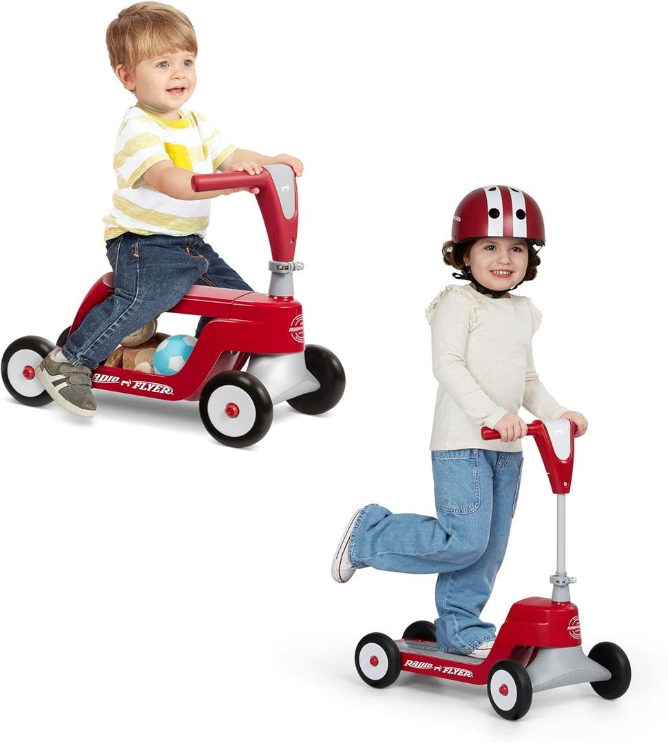 Radio Flyer Scoot 2 Scooter, Blue/Red/Pink, for Kids Ages 1-4, Ride On Toy or 4-Wheel Kids Scooter, Durable Wheels and Frame, Converts Easily with Flip Deck, Toddler Ride On Toys 
