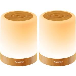 Auxmir Night Light for Kids Baby, Dimmable Touch Lamp for Nursery, 11 RGB Colors 5 Brightness, Portable Rechargeable Table Lamp for Nightstand, Kids Night Light for Bedroom Living Room, Brown-2 Pack
