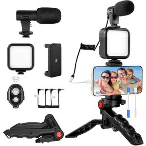 Vlogging Kit for iPhone, Android with Tripod, 62 LED Light,YouTube Starter kit with Mini Microphone & Phone Clip for Live Stream, Video Calls, Vlogging, YouTube, Instagram TikTok
