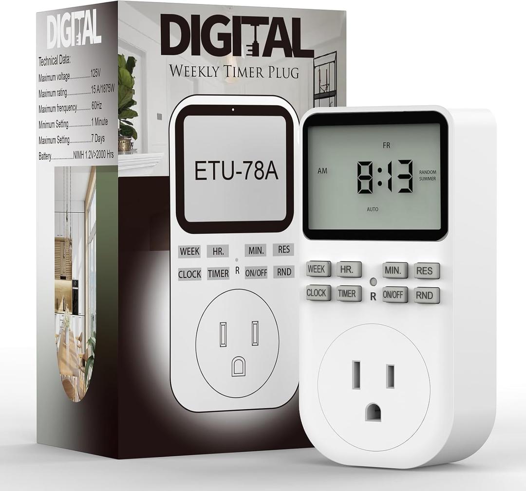 Plug in Digital Oulet Timer Switch 7 Day / 24 Hour Weekly Daily Programmable with Random Security Mode for Home Appliances and Indoor(125V,15A,1875W) 1 Pack