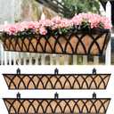 LaLaGreen Deck Railing Planter Outdoor (48 Inch, 2 Pack) Extra Large Metal Wall Hanging Planters with Coco Liner Black Rectangular Window Boxes Plant Bracket Holder Garden Rail Fence Balcony Patio