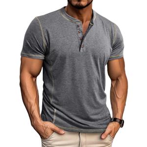 Men's Henley Shirts Short Sleeve Button Cotton T Shirts | Summer,Lightweight,Soft Stretch Fabric,Casual,Solid,Breathable Comfort,Basic Tee (L)