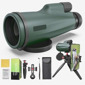 12x50 Monocular Telescope with Smartphone Adapter and Tripod, High-Power Portable Handheld Monoculars for Bird Watching Camping Hiking Concerts