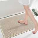 Bathroom Rug Beige Bath Mat: 17x24 Chenille Non Slip Washable Absorbent Bathmat Small Soft Thin Quick Dry Shower Carpet for Bathroom Floor Tub and Restroom