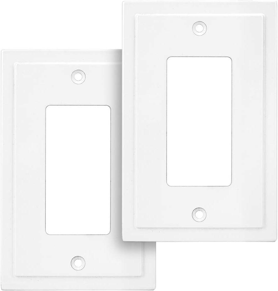 Henne Bery Modern Edge Decorative Wall Plate Switch Plate Outlet Cover, Durable Solid Zinc Alloy (Single Decorator 2PK, White)