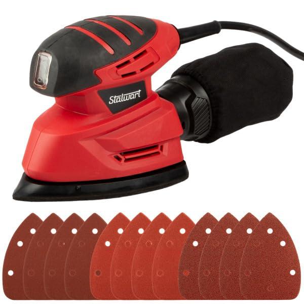 Electric Sander Tool - 14000RPM Mouse Detail Sander with Dust Collection System and 12pc Sandpaper - 120V Electric Hand Sanders for Wood by Stalwart