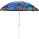 Beach Umbrella with Sand Anchor & Carry Bag, 6.5 Foot Beach Umbrella with Tilt Adjustable Pole Height, Ideal for Travel Garden Lawn, UPF 50+ (coral reef)