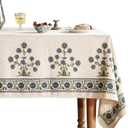 patdrea Designer Blue Tablecloth for Rectangle Tables, Vintage Linen with Leaves and Flowers Pattern Tablecloths, Farmhouse Floral Table Cover Cloth Decorative for Kitchen Dining Room, 63"*94"