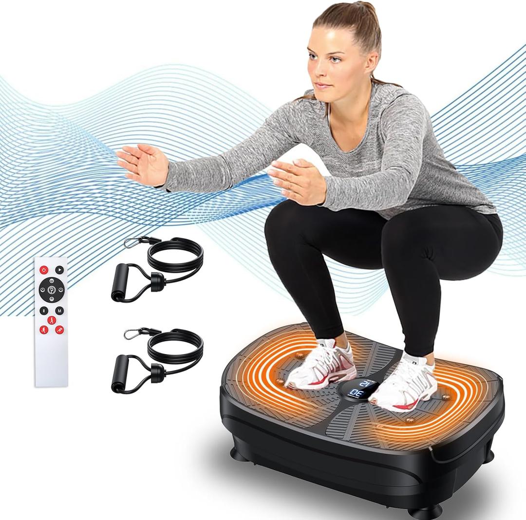 Vibration Plate Exercise Machine, PBYRD Portable Full Body Vibration Platform for Lymphatic Drainage, 9 Preset Auto Mode Fitness Board for Weight Loss Shaping, with Resistance Bands, 99 Levels