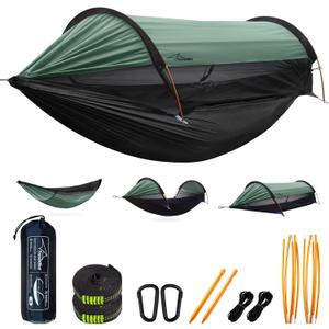 Camping Hammock Tent with Mosquito Net and Sunshade, Extra Large for 2 Person, Lightweight Hanging Hammocks Tree Straps, Bivvy Ground Tent for Outside, Hiking, and Travel