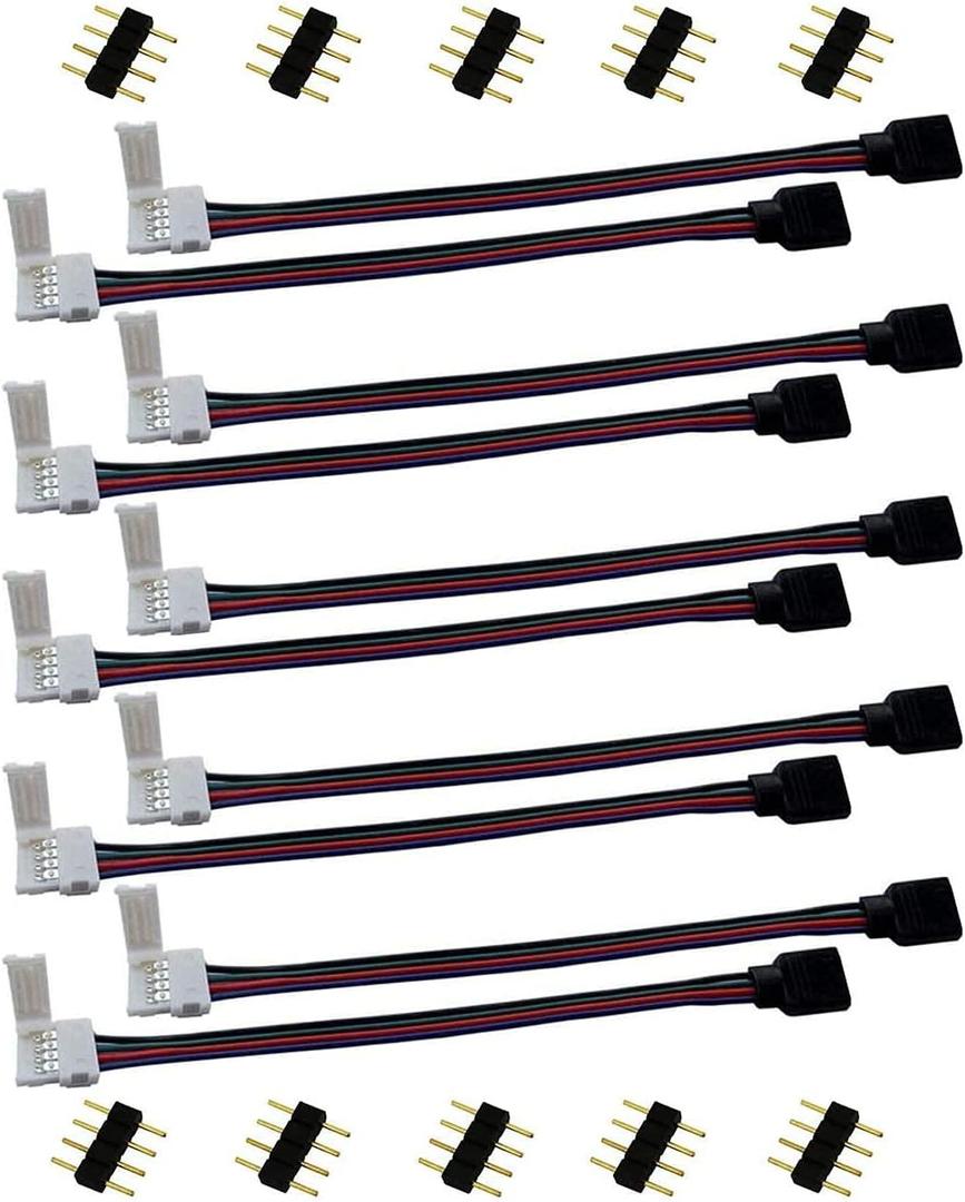 10pcs RGB 5050 LED Strip Connector 4 Pin LED Tape Connector LED Ribbon Jumper LED Adapter Cable to Connect 10mm Wide RGB 5050 LED Strip to LED Controller or LED Strip, 17cm/6.7in Long