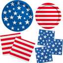 American Flag Patriotic Party Supplies Disposable dinner paper plates dessert paper plates Napkins and Cocktail napkins for Veterans Day Election Day 4th of July Independence Day Decorations, Serve 50
