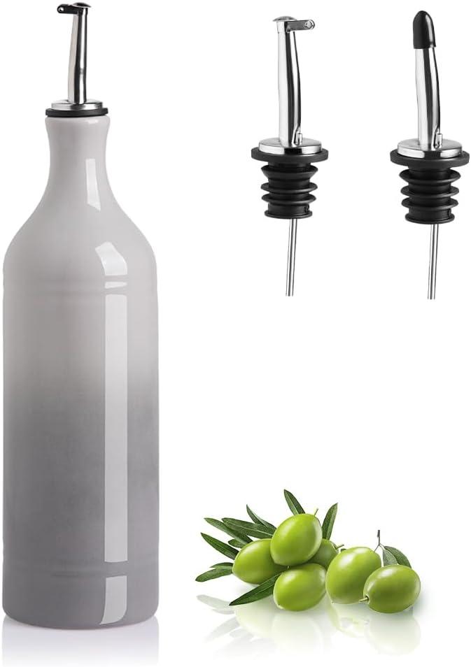 Sweejar Large Ceramic Olive Oil Dispenser Bottle, Opaque Oil Cruet Protects to Reduce Oxidation, Suitable for Storage Vinegar, Soy Sauce & Other Liquids, Pack of 1, 24 Fl Oz(Gradient Fog Gray)