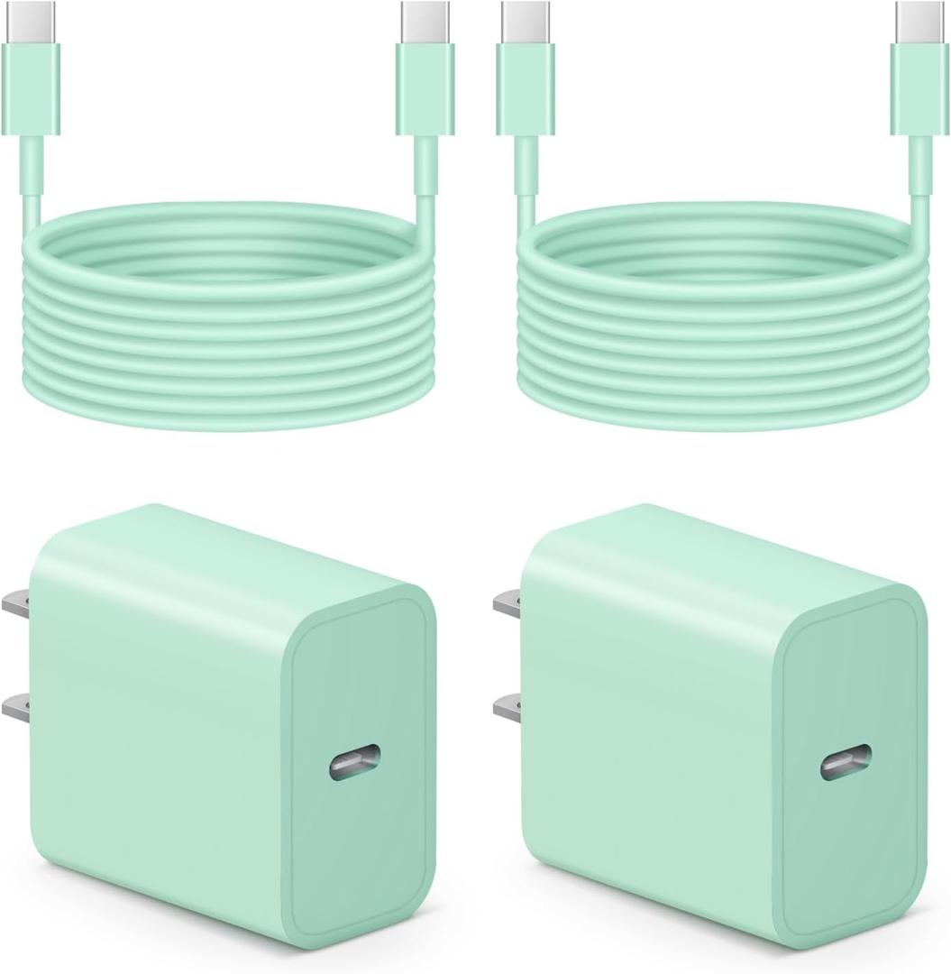 iPhone 17 16 15 Charger Fast Charging - 2 Pack 20W USB C Charger Block with 6FT Type C Cable Compatible with iPhone 17/17 Pro/17 Pro Max/Air/16/16e/15, iPad Pro, Air M3/M2/5/4, 11th/10thGreen