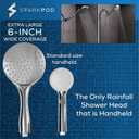 SparkPod High Pressure Handheld Shower Head - Huge 6-Inch Face - Luxury Rain Shower Design - Tool-Free 1-Min Installation - Handheld Only, No Bracket or Hose (Luxury Polished Chrome)