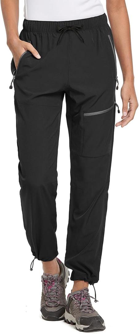 baleaf Women's Hiking Pants Quick Dry Lightweight Water Resistant Elastic Waist Cargo Pants for All Seasons (Large, 27''-Black)