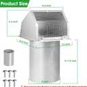 6 Inch Wall Vent Cover,Exterior Wall Vent Hood with Screen and Damper Exhaust Dryer Vent Cover Outside,External Extractor Wall Exhaust Vent Cap for Range Hood Kitchen Outdoor Air Vent,Stainless Steel