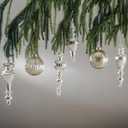 Mercury Glass Christmas Ornaments Silver Hanging Balls with Different Shapes for Xmas Tree Decor,Vintage Finials Luxury Christmas Decoration Hanging Bauble for Neutral Holiday Winter Wedding-Set Of 10