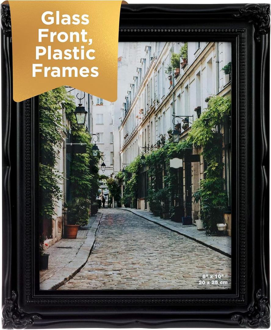 Kiera Grace Georgia Picture Frame, Holds an 8" x 10" Photo, 9.75" x 11.75" Large Plastic Picture Frame for Wall Hanging and Photo Display, Black