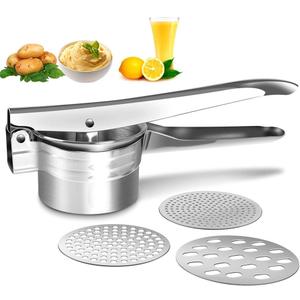 Potato Ricer Stainless Steel Masher, Large Capacity 15oz Potato Masher Kitchen Tool for Potatoes, Fruits, Vegetables and Baby Food, Juicer, Vegetable Strainer with 3 Interchangeable Ricing Discs