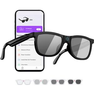 Electrochromic AI Glasses for Men & Women, Bluetooth Smart Glasses Powered by ChatGPT, AI Real-time Translation with 164 Languages