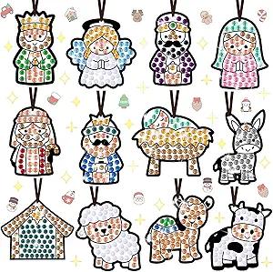 36 Sets Christmas Nativity Window Art Suncatcher Kits, Diamond Art Ornament Kits with Ropes, Gem Suncatcher Fun Gemstone Sun Catcher, Diamond Crafts Gift