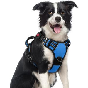 rabbitgoo Dog Harness Medium Sized, No Pull Dog Vest with 3 Buckles, Adjustable Soft Padded Pet Harness with Easy Control Handle and Reflective Strips, Blue, M