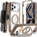 Magnetic for iPhone 17 Pro Max 6.9" Case, Compatible with MagSafe, Full Body Rugged Case with Built-in Screen Protector & Kickstand & Belt-Clip (Gold)