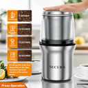 Secura Electric Coffee Grinder and Spice Grinder with Stainless Steel Blades, 1 Removable Bowl, Stainless