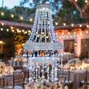 Hanging Solar Chandelier Outdoor Lantern Waterproof Modern Crystal Beaded Chandelier Powerful Lithium Battery 36 Cool White LEDs Garden Lights for Gazebo Yard Patio Party Wedding 32 Inch