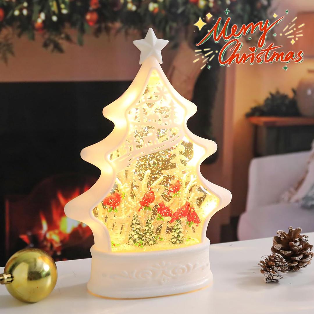Christmas Snow Globes for Kids, Cardinal Snow Globe Christmas Tree Shape Glass Snowglobes Birthday Gift for Girls Kids Daughters
