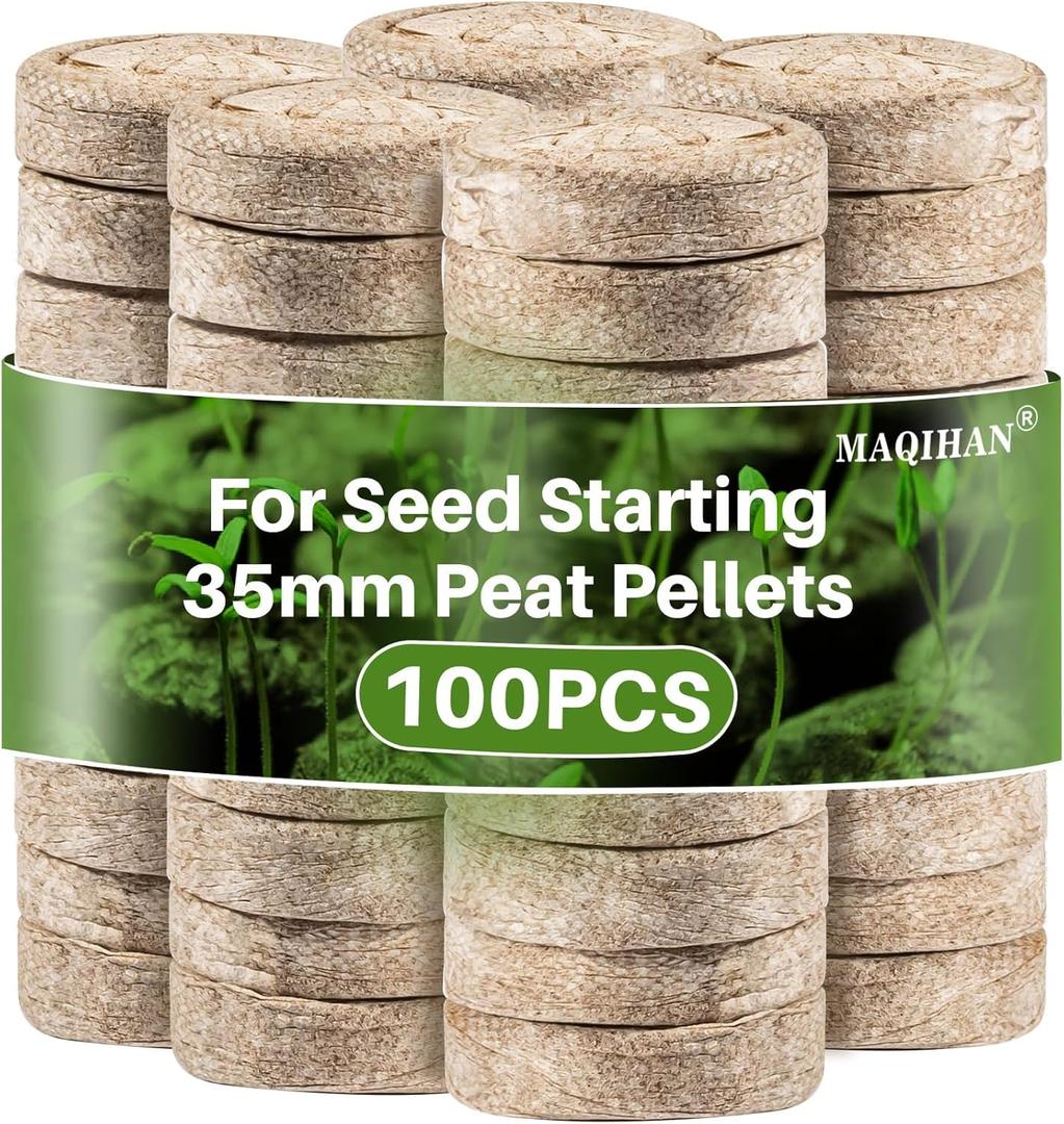 MAQIHAN 50PCS Peat Pellets for Seedlings - 35MM Seed Starter Pellets Peat Pods for Starting Seeds Garden Soil for Planting Transplanting Growing Garden Flower Vegetables Germination Propagation Tray