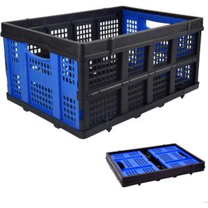 Collapsible Storage Crate 22L x 15W x 10.7H Inch - Foldable and Stackable Plastic Bin, 1.73 Cu Ft Folding Basket for Car Trailer Garage and Home,Pack of 1