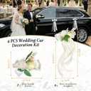6 Pcs Ivory & White Rose Wedding Car Decoration Kit Bouquet Door Handle & Rearview Mirror Flowers with Satin Ribbon Bows, Gold Leaf, Artificial Floral for Just Married Car Decor (White)