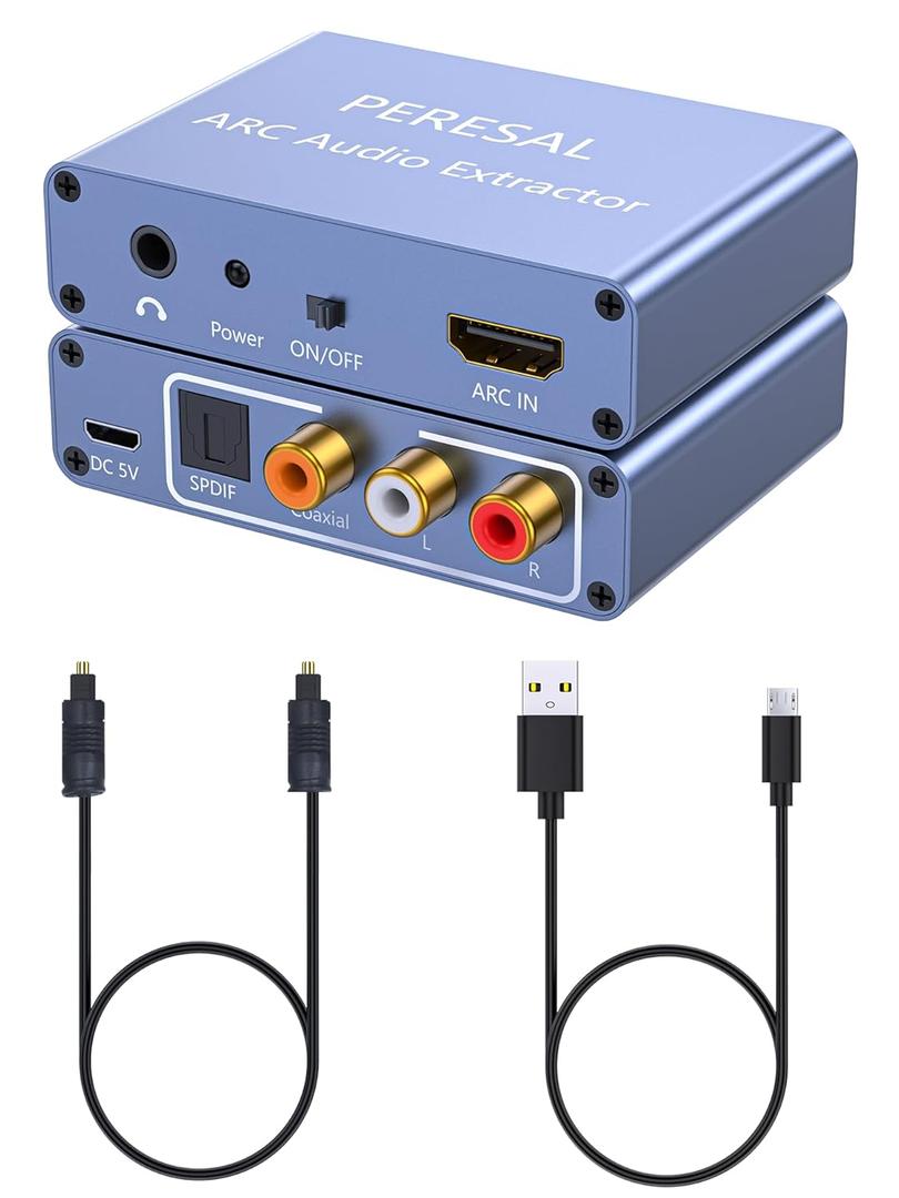 192KHz HDMI ARC Audio Extractor with Optical Cable ARC Converter HDMI ARC to Optical TOSLINK SPDIF Coaxial, RCA+3.5mm Jack L/R Stereo, Audio Splitter for HDTV to Soundbar Amplifier Speakers Headphones