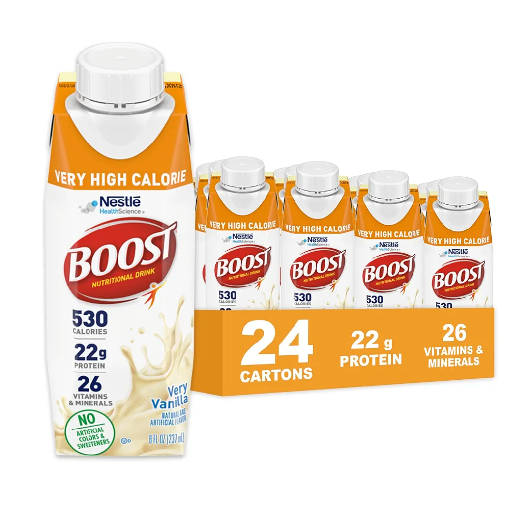 Boost Very High Calorie Vanilla Nutritional Drink – 22g Protein, 530 Nutrient Rich Calories, 8 Fl Oz (Pack of 24), Best By:05/21/26