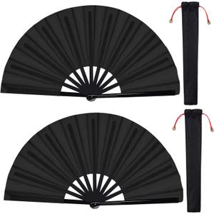 2 Packs Large Folding Hand Fan Handheld Folding Fans Chinese Tai Chi Nylon Cloth Chinese Kung Fu Fan with Holder Sleeve for Men and Women Performance Dance Decorations Festival (Black) 2 Packs Large Folding Hand Fan Handheld Folding Fans Chinese Tai Chi Nylon Cloth Chinese Kung Fu Fan with Holder Sleeve for Men and Women Performance Dance Decorations Festival (Black)