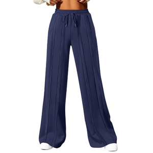 ANRABESS Women High Waist Wide Straight Leg Sweatpants Casual 2025 Joggers Sweat Lounge Pants with Pockets Navy Blue Large