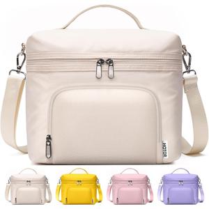 HOTOR Lunch Box for Women - Insulated Lunch Bag with Spacious 8L Capacity, PU Leather Cooler Bag, Water-Resistant & Easy to Clean, Ideal for Work or Everyday Use, Beige, 10.0" x 8.6"x 5.9"