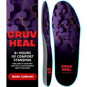 CRUVHEAL Work Comfort Orthotic Insoles - Anti Fatigue Shoe Insert Men Women - Low Arch Support - Shock Absorption - Foot Pain Relief - Work Boot Insoles (M, Violet) (M(Men 7.5-9||Women 8.5-10))