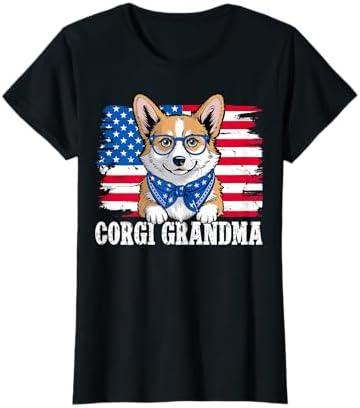 Corgi Grandma USA Patriotic Dog Lover 4th of July Grandmom T-Shirt Size L (Red)