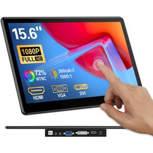 Portable Touchscreen Monitor 15.6 inch, FHD 19201080 IPS Portable Monitor for Laptop Touchscreen HDMI VGA DVI Touchable Support VESA Mount Compatible with Laptops PC PS5/4