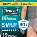 Depend Fresh Protection Adult Diapers, Incontinence Underwear for Men, Disposable, Maximum, Grey, 19 Count