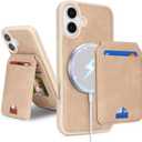 for iPhone 16 Case Compatible MagSafe Wallet with Card Holder - Detachable 2 in 1 Magnetic Stand Cover - Wireless Charging Credit Card Slots for Men Women-Beige