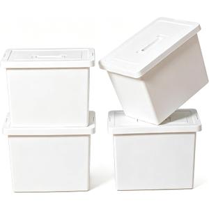 27 Quart Stackable Storage Bins with Lids - 4-Pack White 4XL Plastic Boxes with Handles, Dustproof & Insect-Proof Containers for Home, Kitchen, Office, Snacks, Toys, Tools & Books (white, 4XL)